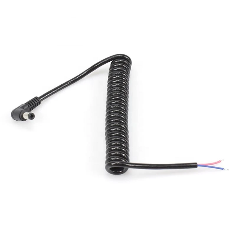 Coiled DC2.1x5.5 male spring bare end elbow Cable