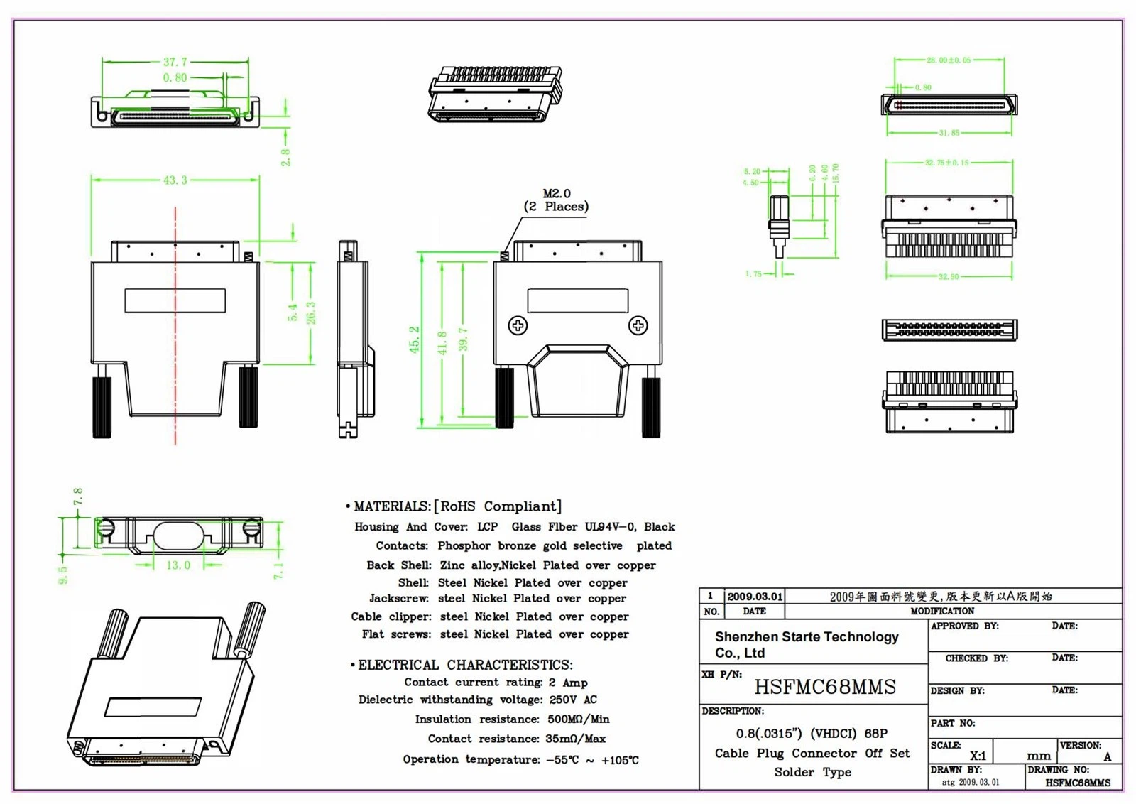 VHDCI68P solder connector drawing VHDCI68P solder connector drawing